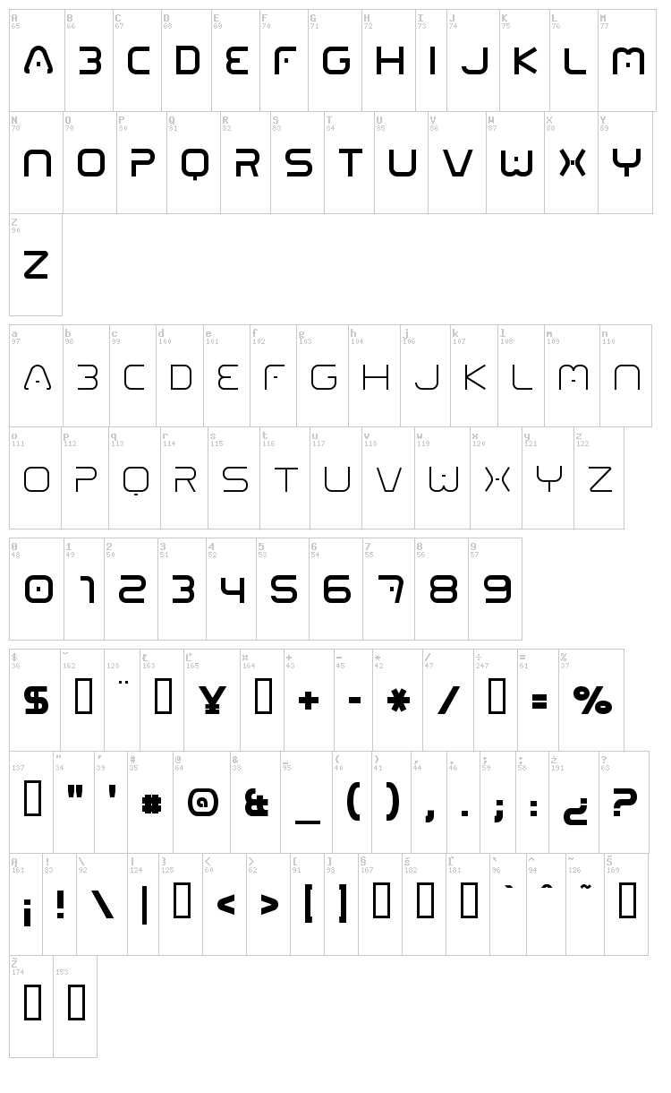 01 Digitall font map